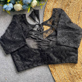 Soft pure nylon readymade blouse with chiffli embroidery thread and sequence work | Black