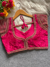Pink Pure Handwork Blouse with Pearls, Beads & Pipe Work | Ethnic & Handloom Style