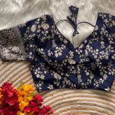 Pure Dola silk Beautiful Partywear Blouse | Navy blue