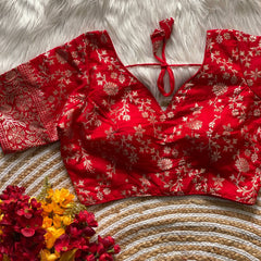 Pure Dola silk Beautiful Partywear Blouse | Red