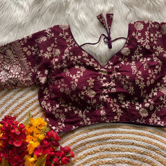 Pure Dola silk Beautiful Partywear Blouse | Maroon