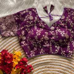 Pure Dola silk Beautiful Partywear Blouse | Purple