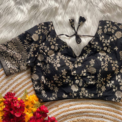 Pure Dola silk Beautiful Partywear Blouse | Black