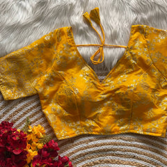 Pure Dola silk Beautiful Partywear Blouse | Yellow