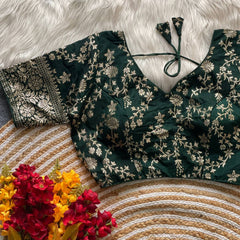 Pure Dola silk Beautiful Partywear Blouse | Dark Green