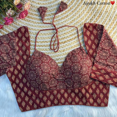 Handcrafted Ajrakh Print Pure Cotton Blouse || Traditional Block Print Design