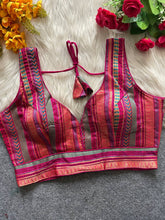 Fancy Partywear design with Banarasi Jacquard Blouse SLEEVELESS | Pink