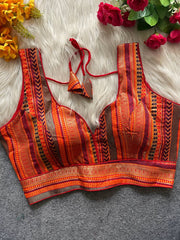 Fancy Partywear design with Banarasi Jacquard Blouse SLEEVELESS