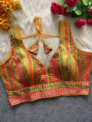 Fancy Partywear design with Banarasi Jacquard Blouse SLEEVELESS