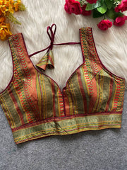 Fancy Partywear design with Banarasi Jacquard Blouse SLEEVELESS