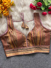 Fancy Partywear design with Banarasi Jacquard Blouse SLEEVELESS | Gold