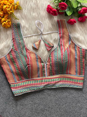 Fancy Partywear design with Banarasi Jacquard Blouse SLEEVELESS