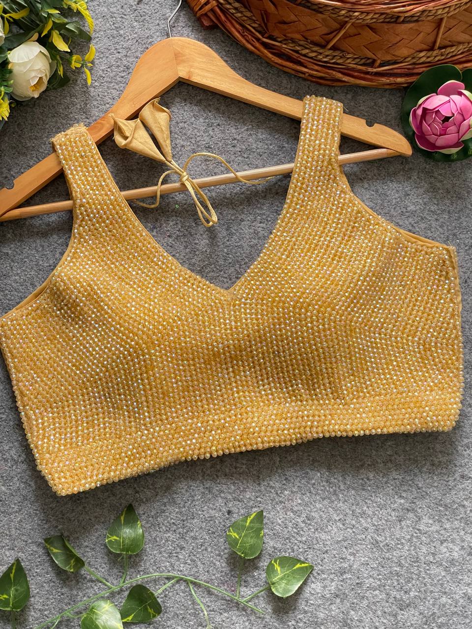 Pearl Moti Blouses SLEEVESLESS | Yellow
