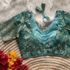 Pure Dola silk Beautiful Partywear Blouse | mint green
