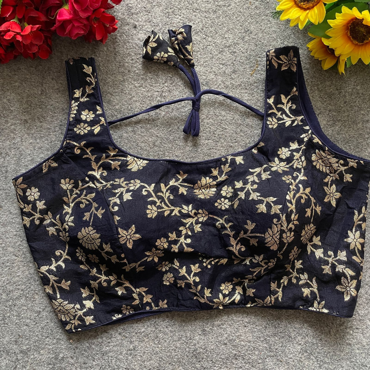 Dola silk jacquard Work Blouse with bollywood style SLEEVELESS