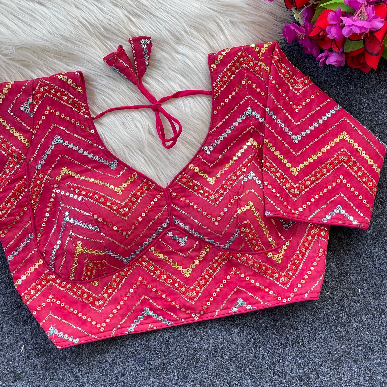 Pure Georgette Viscose with sabyasachi  pattern Blouse | pink