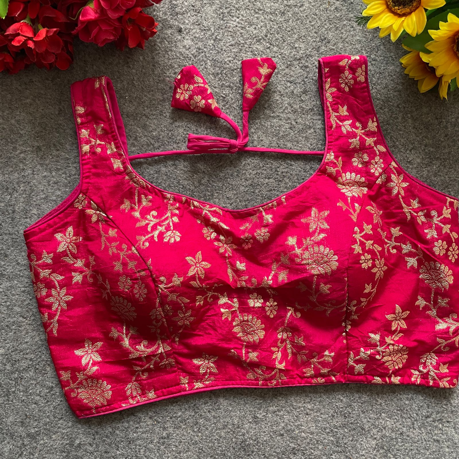 Dola silk jacquard Work Blouse with bollywood style SLEEVELESS