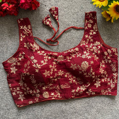 Dola silk jacquard Work Blouse with bollywood style SLEEVELESS