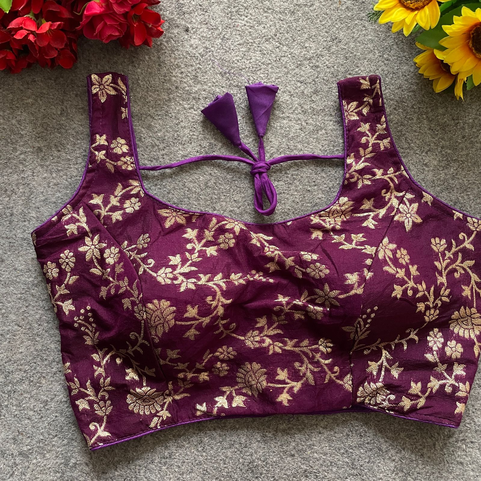 Dola silk jacquard Work Blouse with bollywood style SLEEVELESS