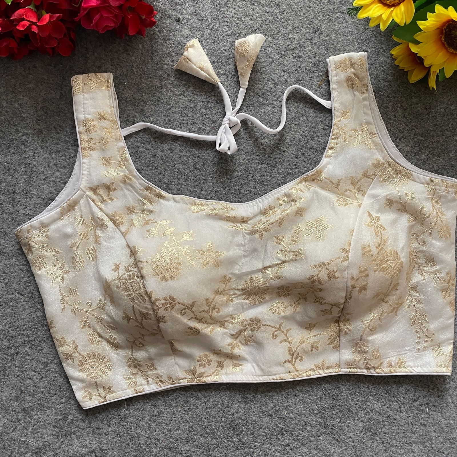 Dola silk jacquard Work Blouse with bollywood style SLEEVELESS