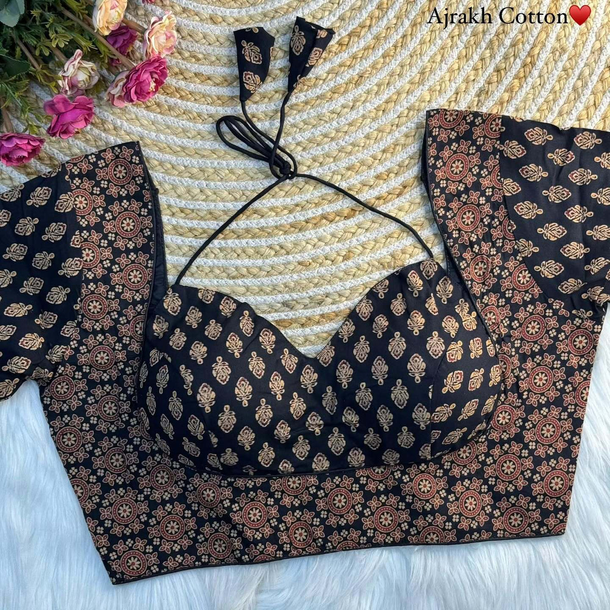 Ajrakh Handblock Printed Cotton Blouse – Ethnic Wear for Women