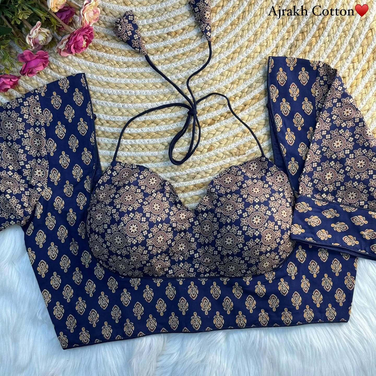Handcrafted Ajrakh Print Pure Cotton Blouse || Traditional Block Print Design