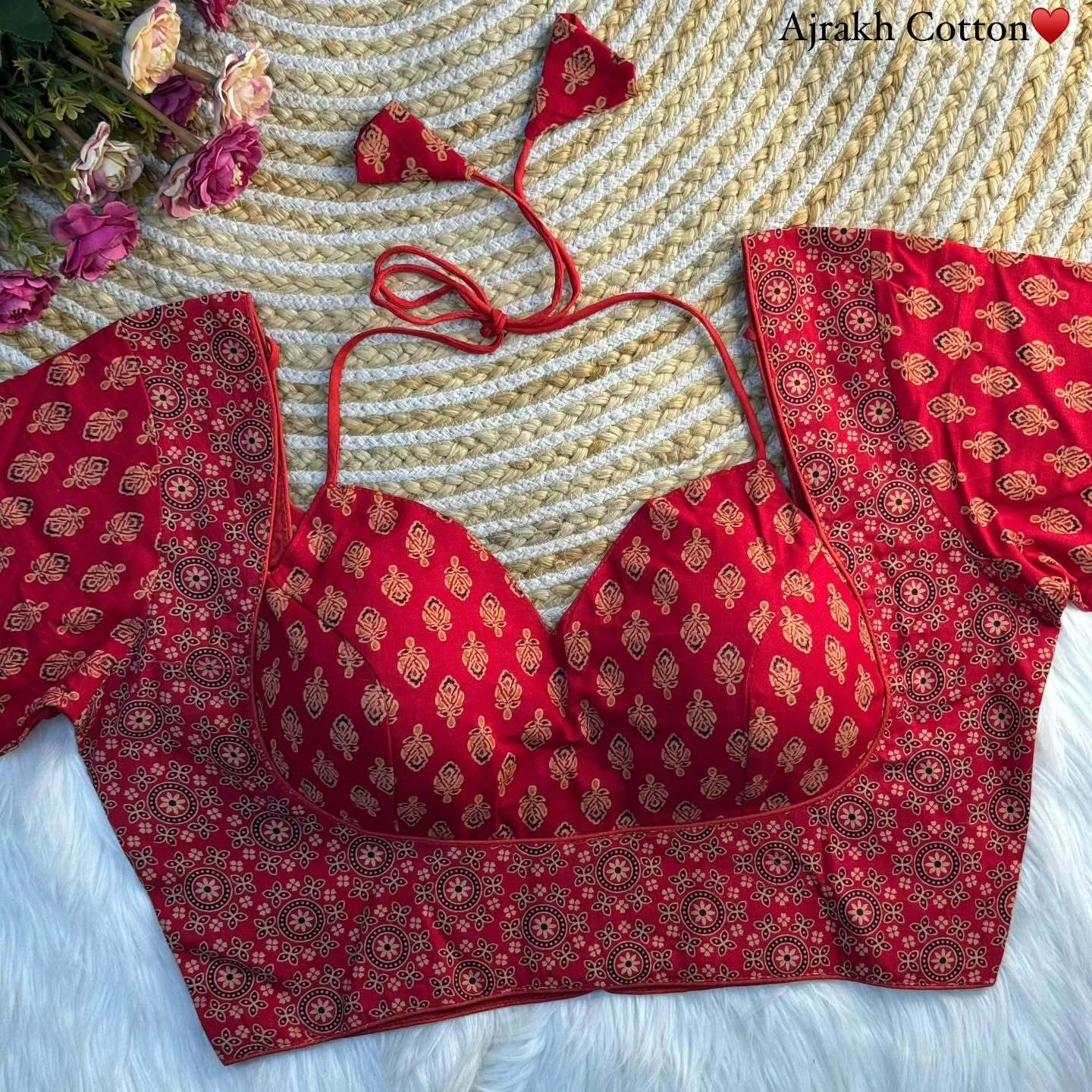 Ajrakh Handblock Printed Cotton Blouse – Ethnic Wear for Women